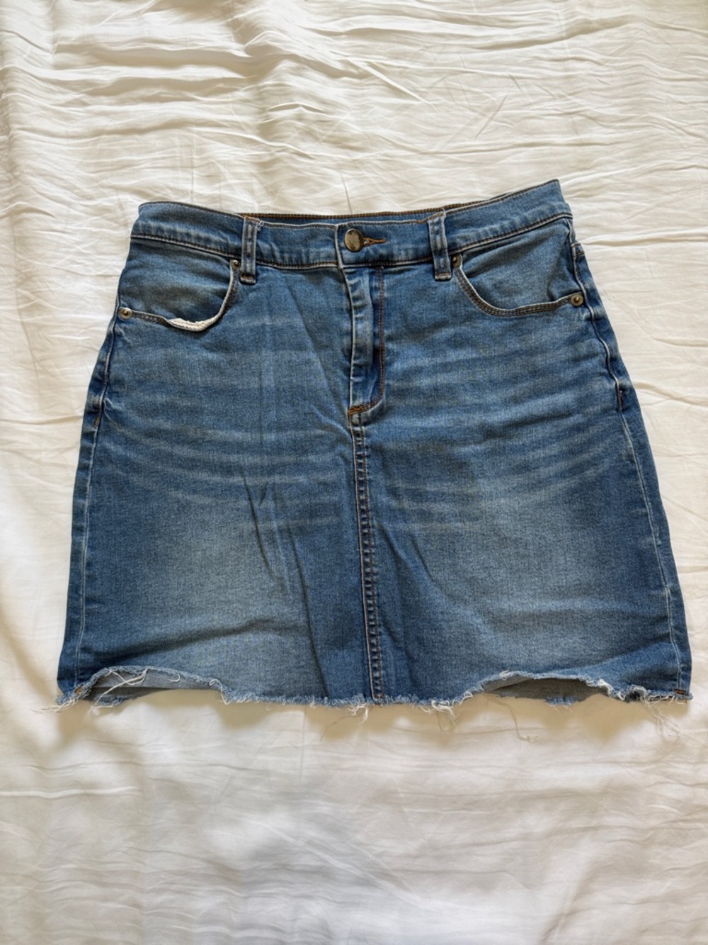 BDG Blue Denim Frayed-Hem Mini Skirt